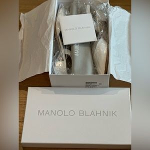 MANOLO BLAHNIK Aspro Patent Slingback Ballerina Pumps Color: White | Size: 9